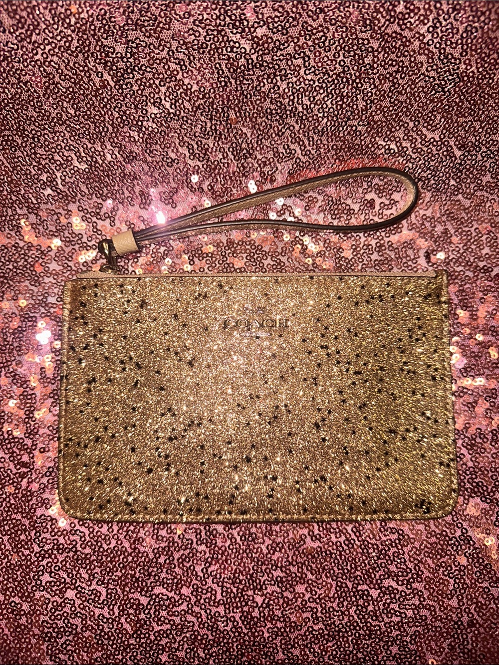 Coach Rose Gold Glitter Wristlet Clutch